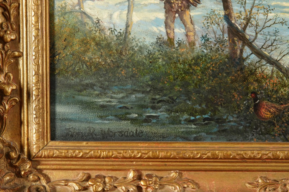 A framed oil painting depicting a four-horse stagecoach travelling along a snow-covered road past rural cottages. View VI