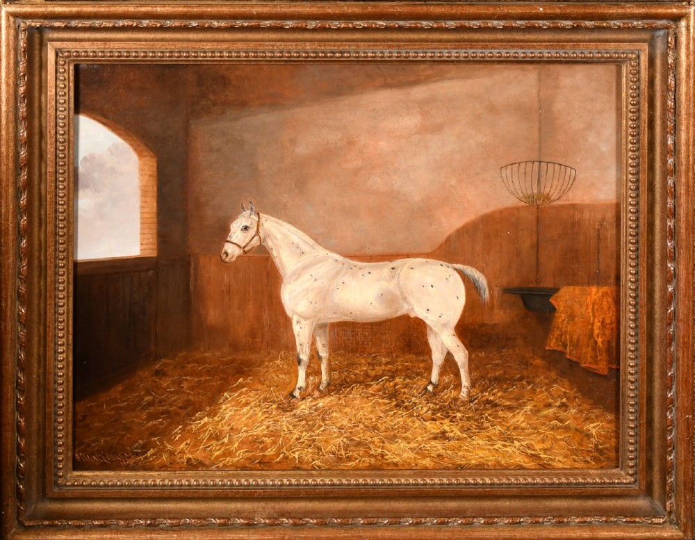 19th century, Grey Horse in a Stable, oil, Albert Clark View II