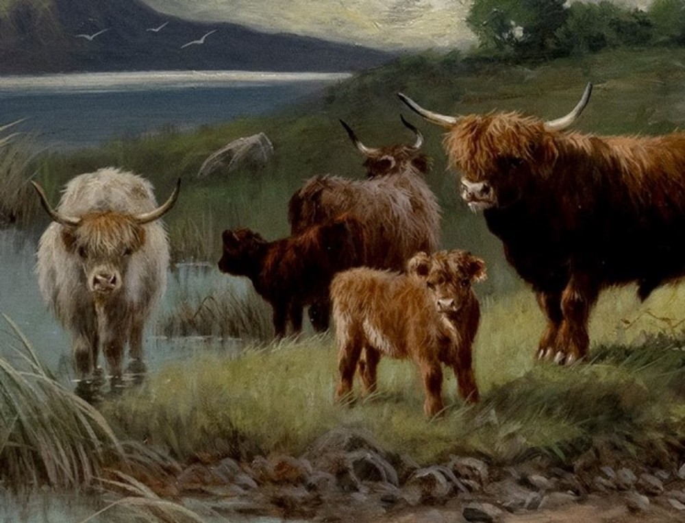 Highland cattle and Scottish mountain scene by Charles W Oswald View III