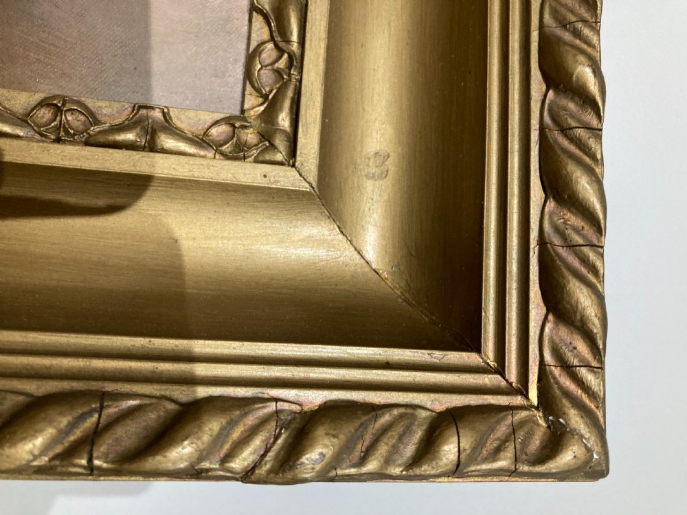 A 19th-century oil painting depicting a grey Highland pony, a gundog, and game birds in a mountainous landscape within a moulded gold frame. View VII