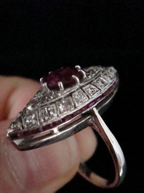 STUNNING ART DECO 18CT RUBY AND DIAMOND MARQUIS RING - ADDITIONAL PHOTO 1
