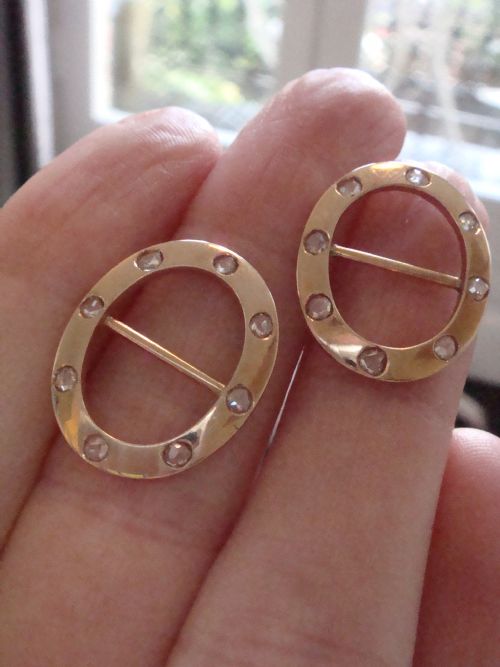 VICTORIAN 9CT ROSE GOLD ROSE CUT DIAMOND PAIR OF BUCKLES RARE - ADDITIONAL PHOTO 3