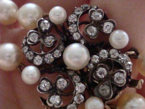 VICTORIAN 18CT CRESCENT AND CLOVER OLD CUT DIAMOND CLASP 085CT CULTURED PEARL BRACELET - ADDITIONAL PHOTO 5