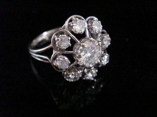 antique 1910 french 18ct white gold diamond cluster 144ct - CATEGORY: ANTIQUE JEWELLERY - DATED EDWARDIAN