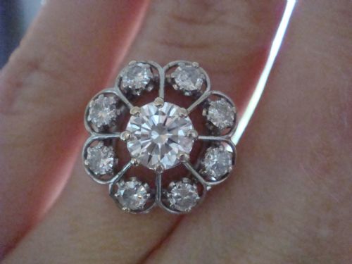 ANTIQUE 1910 FRENCH 18CT WHITE GOLD DIAMOND CLUSTER 144CT - ADDITIONAL PHOTO 4