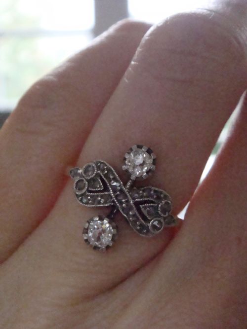 EDWARDIAN 18CT YELLOW GOLD PLATINUM OLD CUT TOI ET MOI ROSE CUT DIAMOND RING - ADDITIONAL PHOTO 3