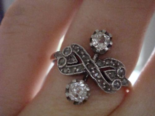 EDWARDIAN 18CT YELLOW GOLD PLATINUM OLD CUT TOI ET MOI ROSE CUT DIAMOND RING - ADDITIONAL PHOTO 4