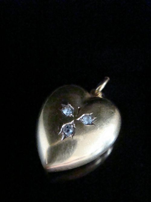 VICTORIAN 15CT OLD CUT DIAMOND PUFF HEART PENDANT - ADDITIONAL PHOTO 2