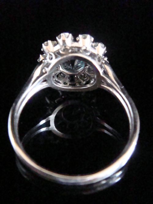 EDWARDIAN FRENCH PLATINUM LARGE NATURAL BLUE ZIRCON 2CT AND DIAMOND 120CT CLUSTER RING - ADDITIONAL PHOTO 2