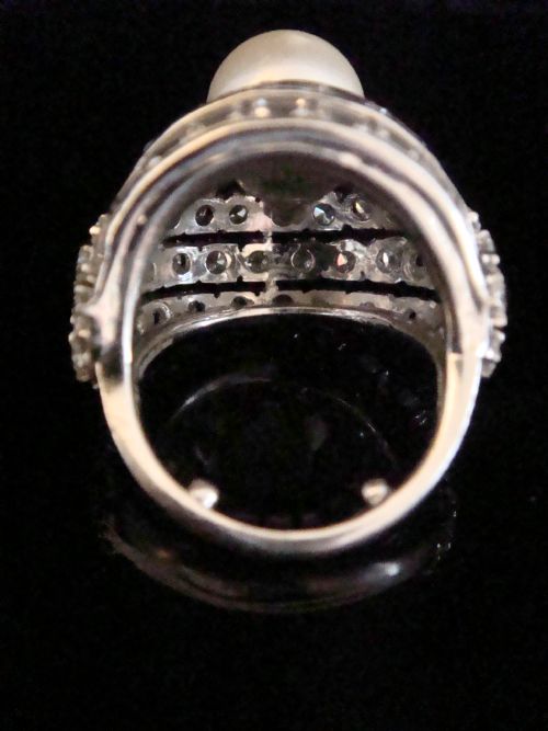 RETRO 1960S 14CT NATURAL CULTURED PEARL AND DIAMOND 300CT DESIGNER RING 11G - ADDITIONAL PHOTO 3