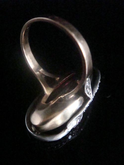 RARE EDWARDIAN FRENCH 18CT ROSE GOLD PLATINUM CABOCHON GARNET ROSE CUT DIAMONDS SNAKE RING - ADDITIONAL PHOTO 1