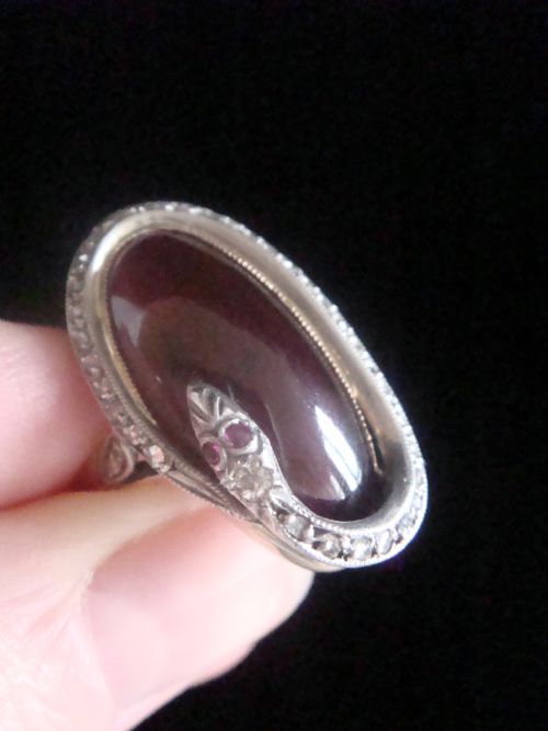 RARE EDWARDIAN FRENCH 18CT ROSE GOLD PLATINUM CABOCHON GARNET ROSE CUT DIAMONDS SNAKE RING - ADDITIONAL PHOTO 2
