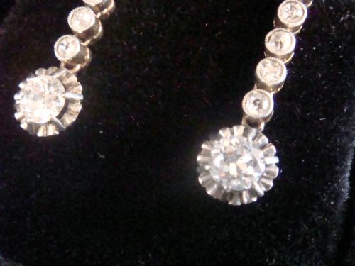 EDWARDIAN 18CT FRENCH ORIGINAL OLD CUT 120CT DIAMOND DROP EARRINGS - ADDITIONAL PHOTO 1