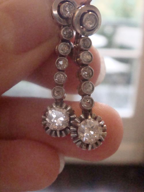 EDWARDIAN 18CT FRENCH ORIGINAL OLD CUT 120CT DIAMOND DROP EARRINGS - ADDITIONAL PHOTO 3