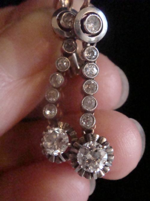 EDWARDIAN 18CT FRENCH ORIGINAL OLD CUT 120CT DIAMOND DROP EARRINGS - ADDITIONAL PHOTO 4