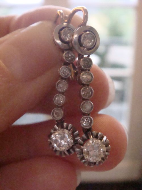 EDWARDIAN 18CT FRENCH ORIGINAL OLD CUT 120CT DIAMOND DROP EARRINGS - ADDITIONAL PHOTO 5