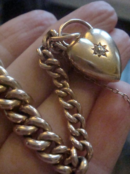 EDWARDIAN 9CT ROSE LARGE CURB LINK BRACELET WITH 15CT DIAMOND PUFF HEART PADLOCK - ADDITIONAL PHOTO 3