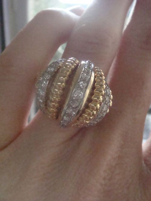 retro 1950s 18ct platinum diamond bombe set cocktail designer ring 151g - CATEGORY: ANTIQUE JEWELLERY - DATED 1950