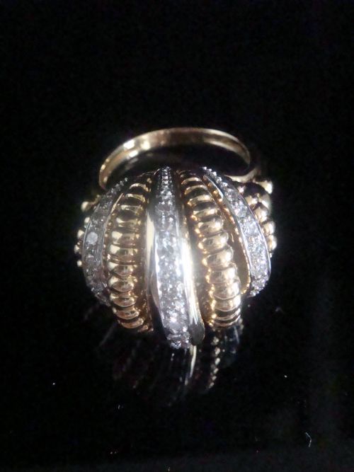 RETRO 1950S 18CT PLATINUM DIAMOND BOMBE SET COCKTAIL DESIGNER RING 151G - ADDITIONAL PHOTO 2