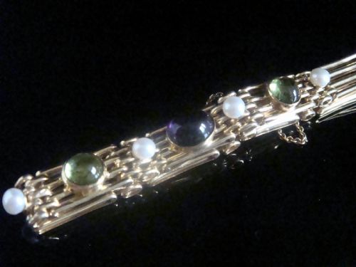 edwardian 9ct suffragette cabochon amethyst peridot pearl gate bracelet 171g - CATEGORY: ANTIQUE JEWELLERY - DATED EDWARDIAN