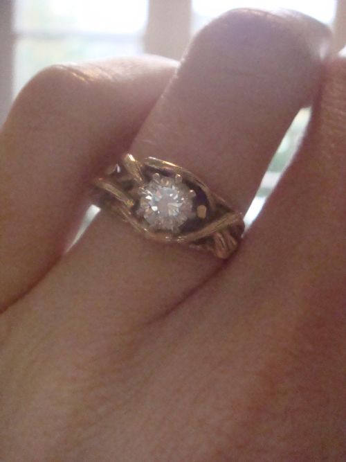 VINTAGE RETRO 18CT YELLOW GOLD DIAMOND SOLITAIRE 060CT WITH BAMBOO SHANK DESIGN - ADDITIONAL PHOTO 5