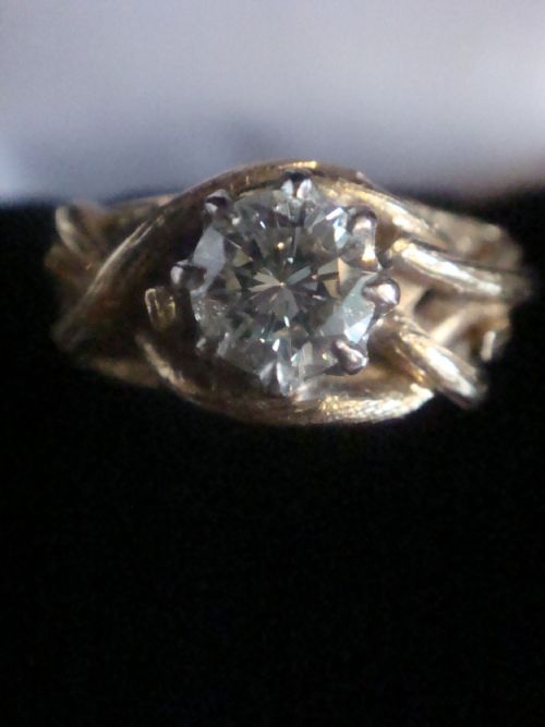 VINTAGE RETRO 18CT YELLOW GOLD DIAMOND SOLITAIRE 060CT WITH BAMBOO SHANK DESIGN - ADDITIONAL PHOTO 2