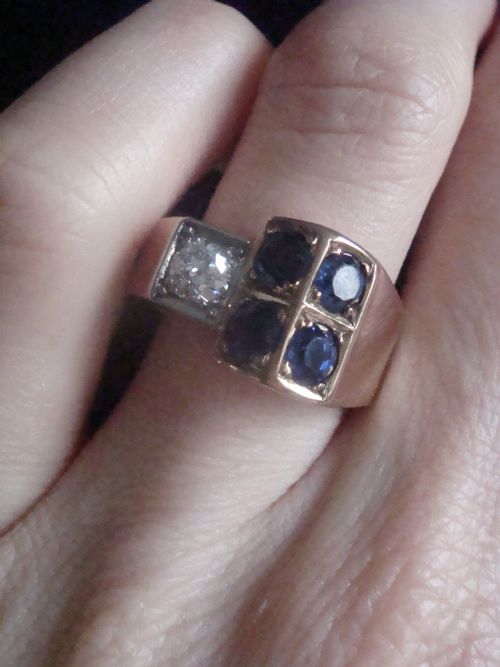 RETRO 1940S FRENCH TANK 18CT PLATINUM SAPPHIRE DIAMOND 040CT PAVE SET RING - ADDITIONAL PHOTO 4