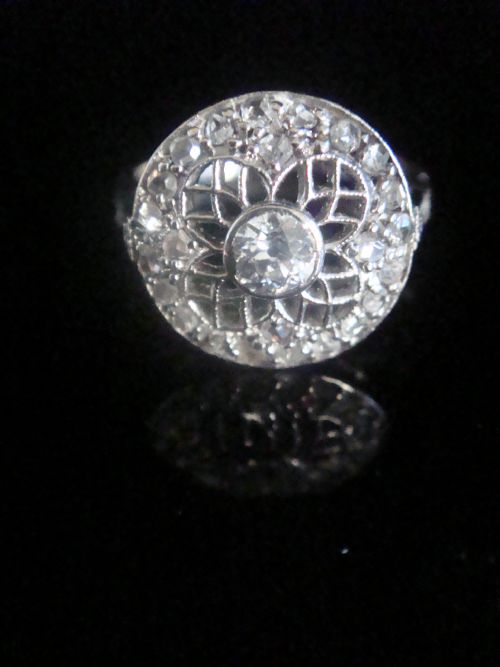 edwardian platinum 18ct white gold unusual old cut diamond cluster ring - CATEGORY: ANTIQUE JEWELLERY - DATED EDWARDIAN