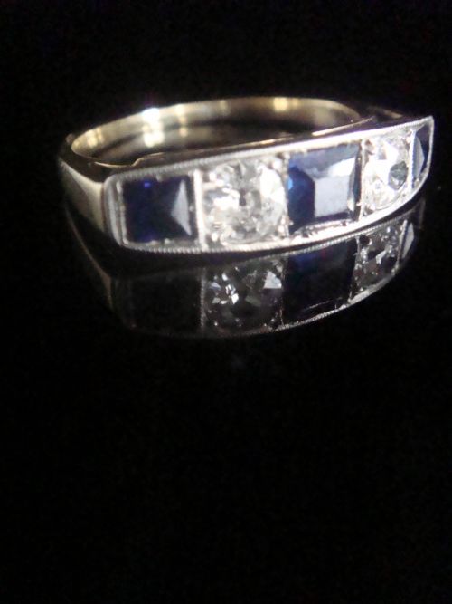 art deco 18ct platinum sapphire and diamond 060ct 5 stone band large - CATEGORY: ANTIQUE JEWELLERY - DATED 1920