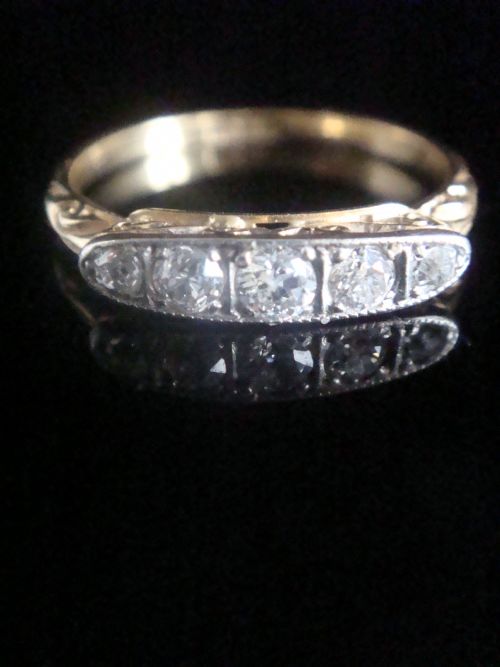 edwardian art deco 18ct yellow gold platinum diamond 045ct 5 stone ring - CATEGORY: ANTIQUE JEWELLERY - DATED EDWARDIAN