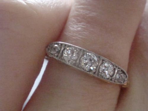 EDWARDIAN ART DECO 18CT YELLOW GOLD PLATINUM DIAMOND 045CT 5 STONE RING - ADDITIONAL PHOTO 4