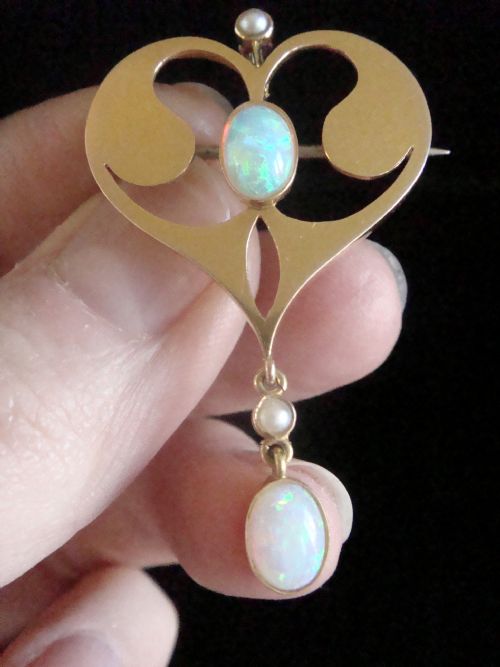 ART NOUVEAU 15CT YELLOW GOLD NATURAL SOLID OPAL PENDANT AND BROOCH - ADDITIONAL PHOTO 3