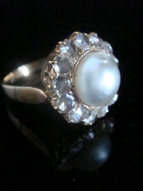 LARGE EDWARDIAN FRENCH 18CT ROSE GOLD ROSE CUT DIAMOND AND PEARL CLUSTER 150CT - ADDITIONAL PHOTO 1