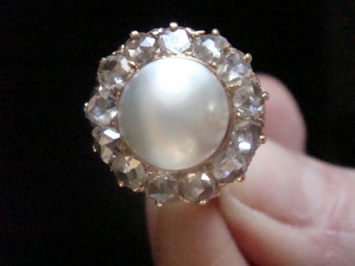 LARGE EDWARDIAN FRENCH 18CT ROSE GOLD ROSE CUT DIAMOND AND PEARL CLUSTER 150CT - ADDITIONAL PHOTO 5