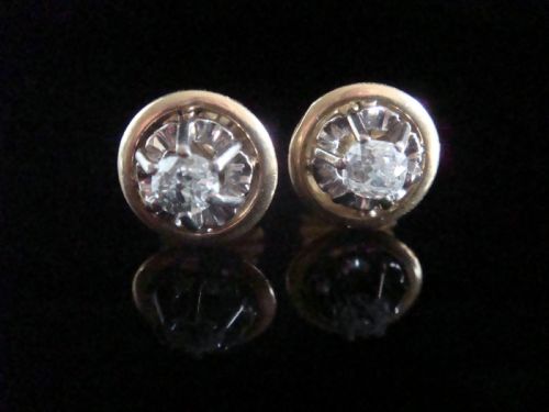 FRENCH EDWARDIAN 18CT YELLOW AND WHITE GOLD 050CT DIAMOND SOLITAIRE STUD EARRINGS - ADDITIONAL PHOTO 2