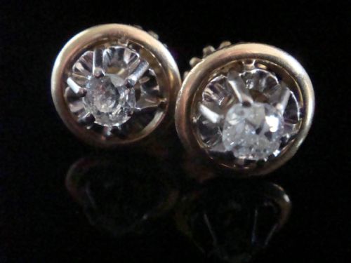 FRENCH EDWARDIAN 18CT YELLOW AND WHITE GOLD 050CT DIAMOND SOLITAIRE STUD EARRINGS - ADDITIONAL PHOTO 4