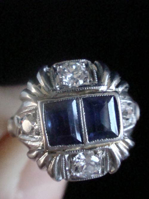 ART DECO PLATINUM SAPPHIRE AND DIAMOND RING - ADDITIONAL PHOTO 3