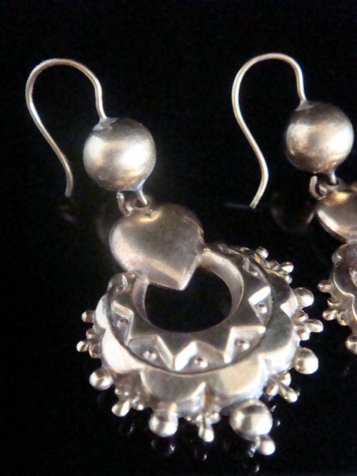 STUNNING VICTORIAN 9CT OR HIGHER PUFF HEART DROP EARRINGS 42G - ADDITIONAL PHOTO 1