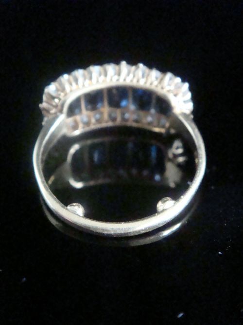 VICTORIAN 18CT BAGUETTE CUT SAPPHIRES AND OLD CUT DIAMOND BOAT RING - ADDITIONAL PHOTO 1