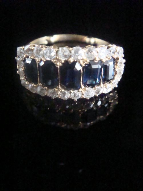 VICTORIAN 18CT BAGUETTE CUT SAPPHIRES AND OLD CUT DIAMOND BOAT RING - ADDITIONAL PHOTO 2