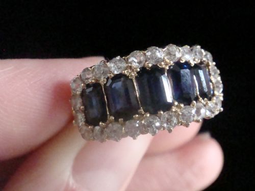 VICTORIAN 18CT BAGUETTE CUT SAPPHIRES AND OLD CUT DIAMOND BOAT RING - ADDITIONAL PHOTO 3