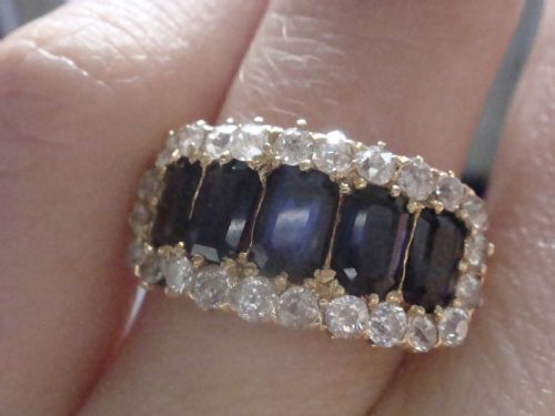 VICTORIAN 18CT BAGUETTE CUT SAPPHIRES AND OLD CUT DIAMOND BOAT RING - ADDITIONAL PHOTO 4