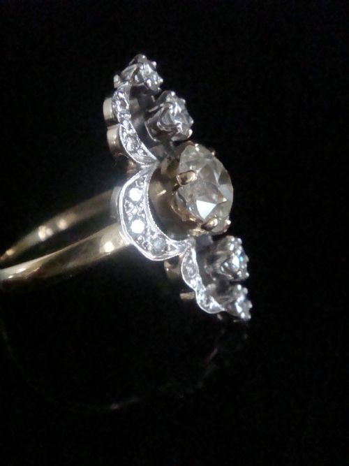 EDWARDIAN FRENCH 18CT YELLOW GOLD DIAMOND 238CT MARQUIS RING 140CT CENTRE - ADDITIONAL PHOTO 2