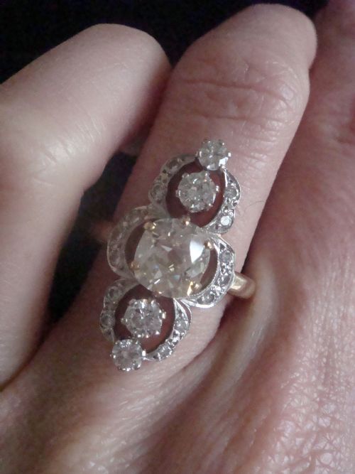 EDWARDIAN FRENCH 18CT YELLOW GOLD DIAMOND 238CT MARQUIS RING 140CT CENTRE - ADDITIONAL PHOTO 5