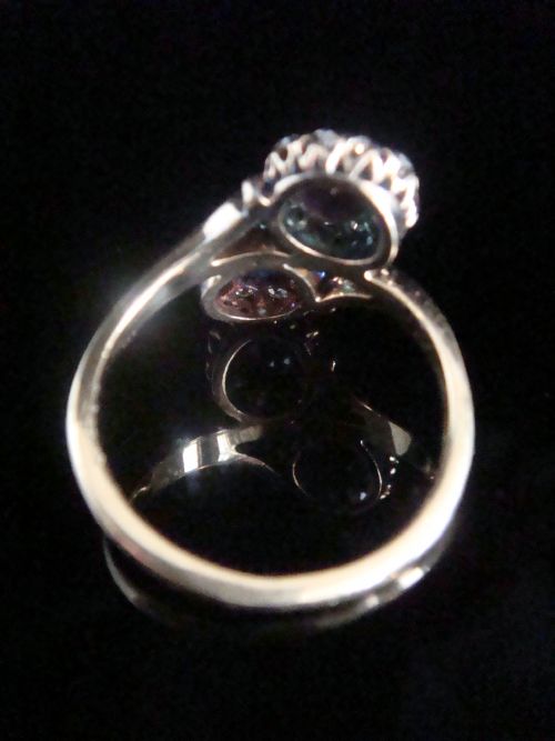 EDWARDIAN 18CT YELLOW GOLD SAPPHIRE RUBY OLD CUT DIAMOND TOI ET MOI CLUSTER RING - ADDITIONAL PHOTO 1