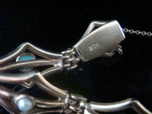 VICTORIAN 9CT TURQUOISE AND PEARL UNUSUAL THICK BRACELET 122G - ADDITIONAL PHOTO 2