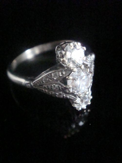 EDWARDIAN FRENCH 18CT PLATINUM OLD CUT NATURAL DIAMOND 120CT RING - ADDITIONAL PHOTO 1