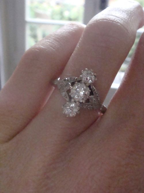 EDWARDIAN FRENCH 18CT PLATINUM OLD CUT NATURAL DIAMOND 120CT RING - ADDITIONAL PHOTO 3
