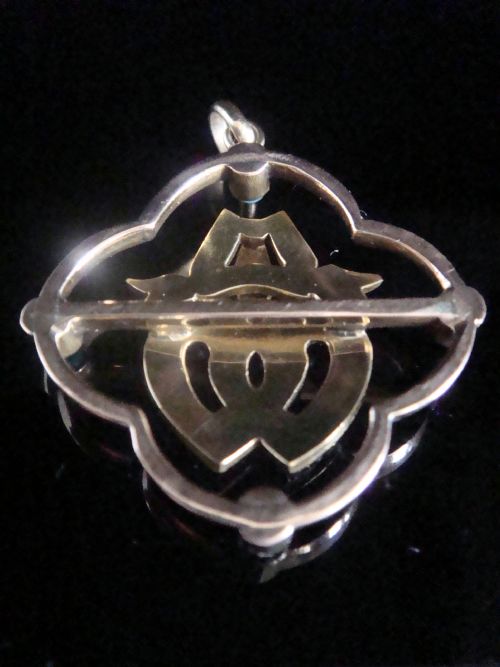 VICTORIAN 9CT ROSE GOLD 15CT YELLOW TURQUOISE DOUBLE HEART SEED PEARL PENDANT - ADDITIONAL PHOTO 2