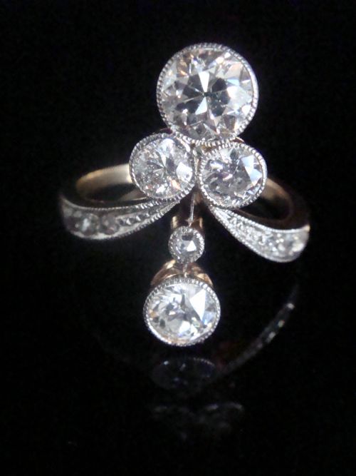 edwardian french 18ct yellow gold platinum transitional cut diamond ring 160ct - CATEGORY: ANTIQUE JEWELLERY - DATED EDWARDIAN